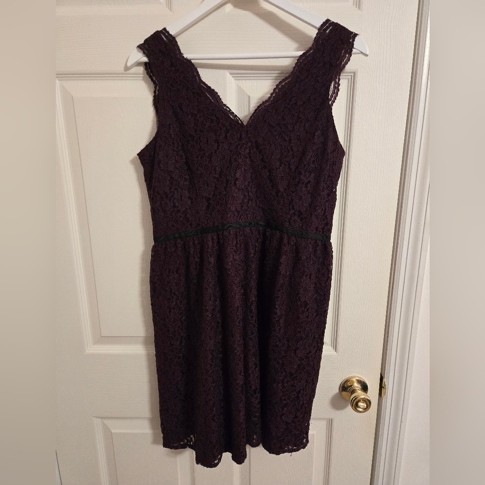 LOFT Dark Purple Lace Dress Sleeveless Size 10 Petite